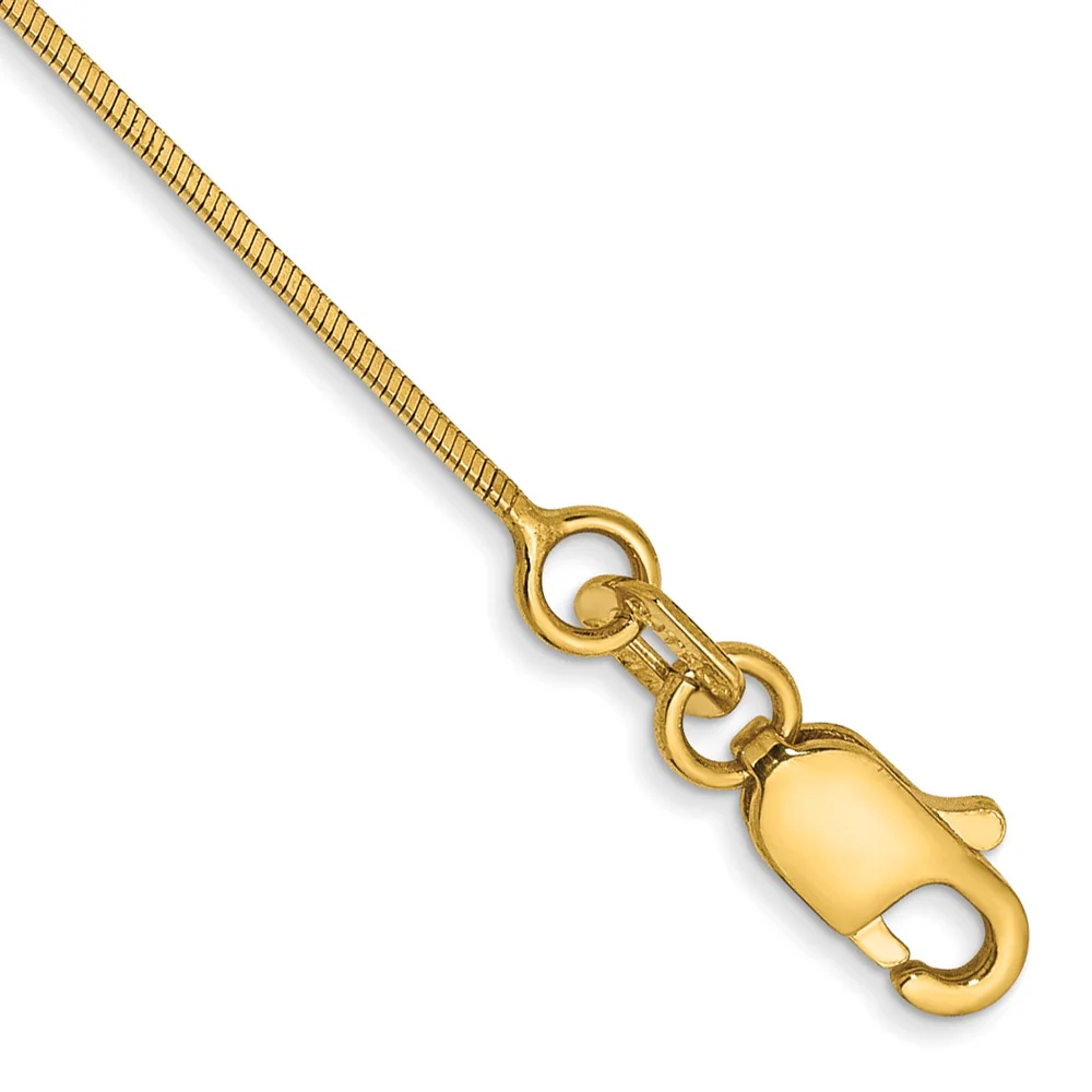 Tobillera de 14K en Oro Amarillo de 10 Pulgadas y 0.6 mm Tipo Serpiente Octagonal con Cierre de Langosta