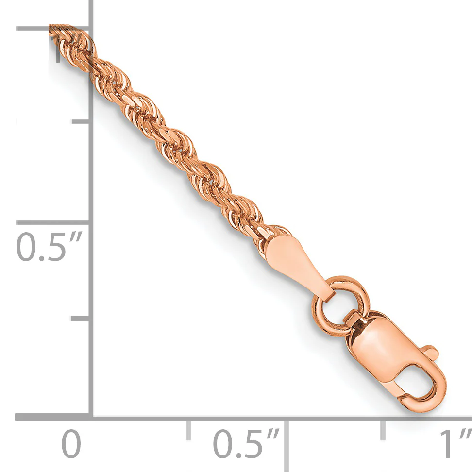 Tobillera de 14K en Oro Rosa de 10 Pulgadas y 2 mm Tipo Cuerda con Cierre de Langosta - Image 2