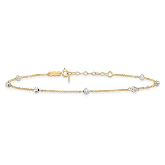 Tobillera de 14K Two-tone con Perlas Cortadas en Diamante de 9 Pulgadas más 1 Pulgada de Extensión - Image 3