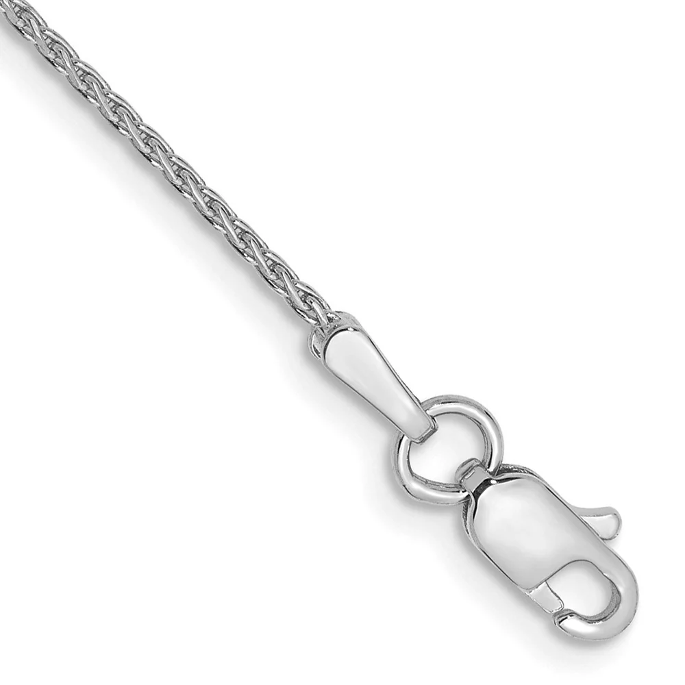 Tobillera de Cadena de Trigo Parisina de Oro Blanco 14K de 10 Pulgadas y 1 mm de Extensión y Broche de Langosta