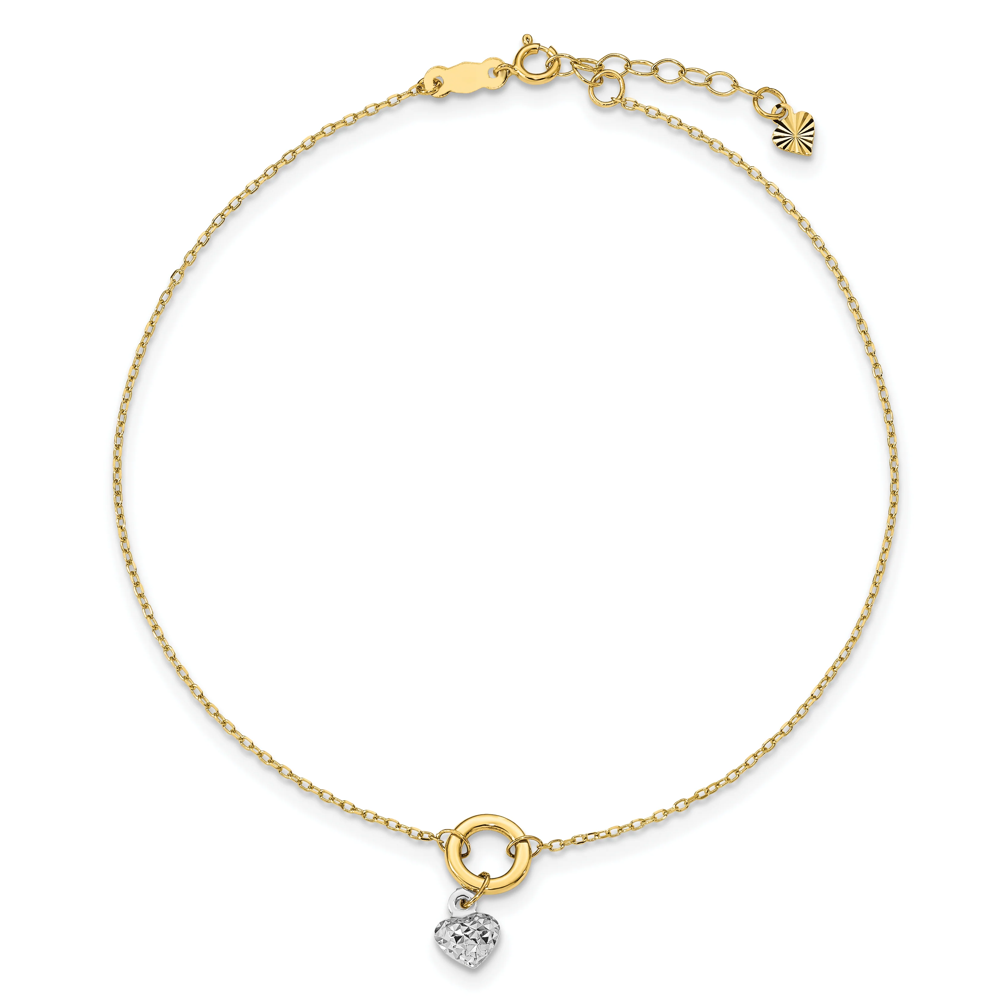 Tobillera de Círculo Bicolor de 14K con Corazón de Corte Diamante de 9 Pulgadas + Extensión de 1 Pulgada - Image 2