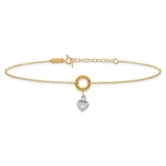 Tobillera de Círculo Bicolor de 14K con Corazón de Corte Diamante de 9 Pulgadas + Extensión de 1 Pulgada - Image 3