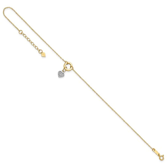 Tobillera de Círculo Bicolor de 14K con Corazón de Corte Diamante de 9 Pulgadas + Extensión de 1 Pulgada - Image 5