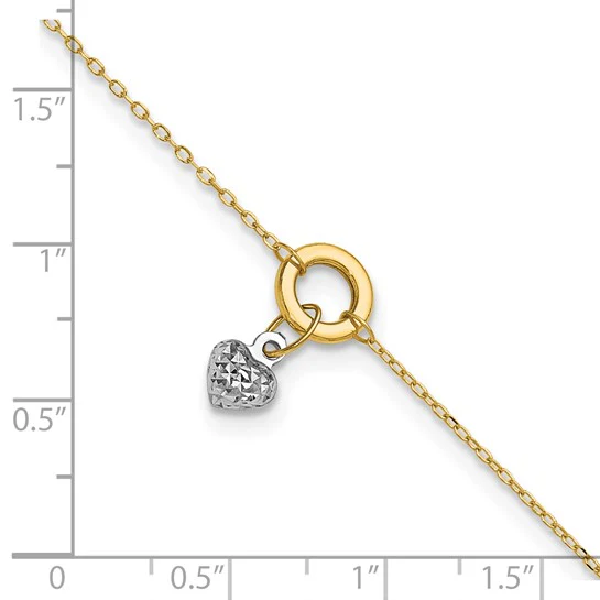 Tobillera de Círculo Bicolor de 14K con Corazón de Corte Diamante de 9 Pulgadas + Extensión de 1 Pulgada - Image 6