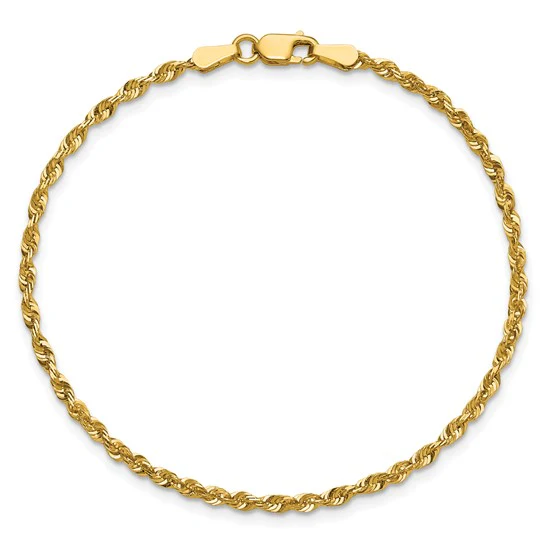 Tobillera de Oro Amarillo de 10K y 9 Pulgadas con Cadena de Cuerda Diamantada Extraligera de 2.25 mm y Broche de Langosta - Image 3