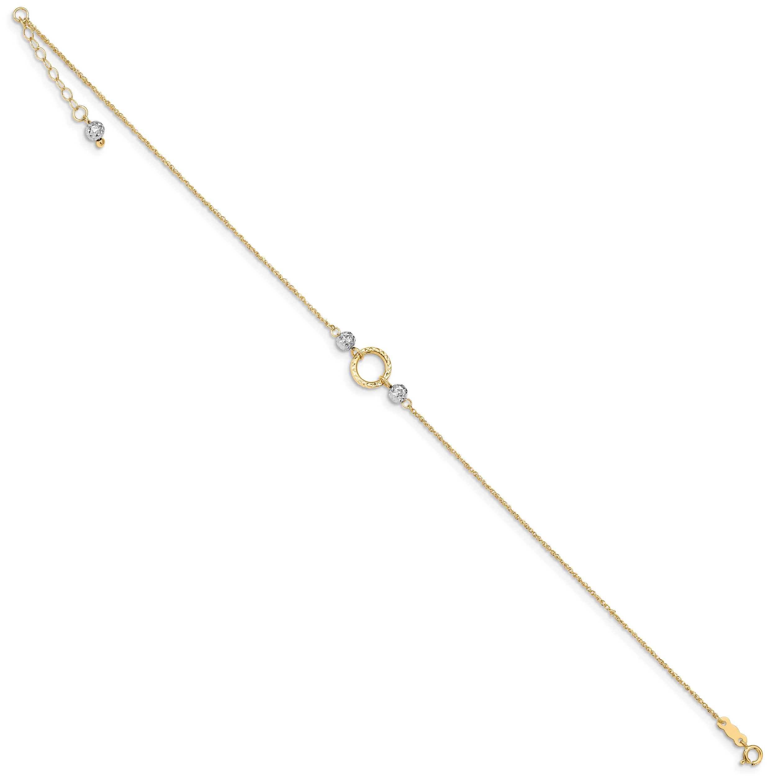 Tobillera de Oro Bicolor de 14K con Círculo y Cuentas de 9 Pulgadas + Extensor de 1 Pulgada - Image 4
