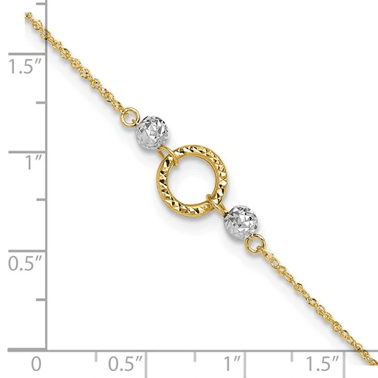 Tobillera de Oro Bicolor de 14K con Círculo y Cuentas de 9 Pulgadas + Extensor de 1 Pulgada - Image 6