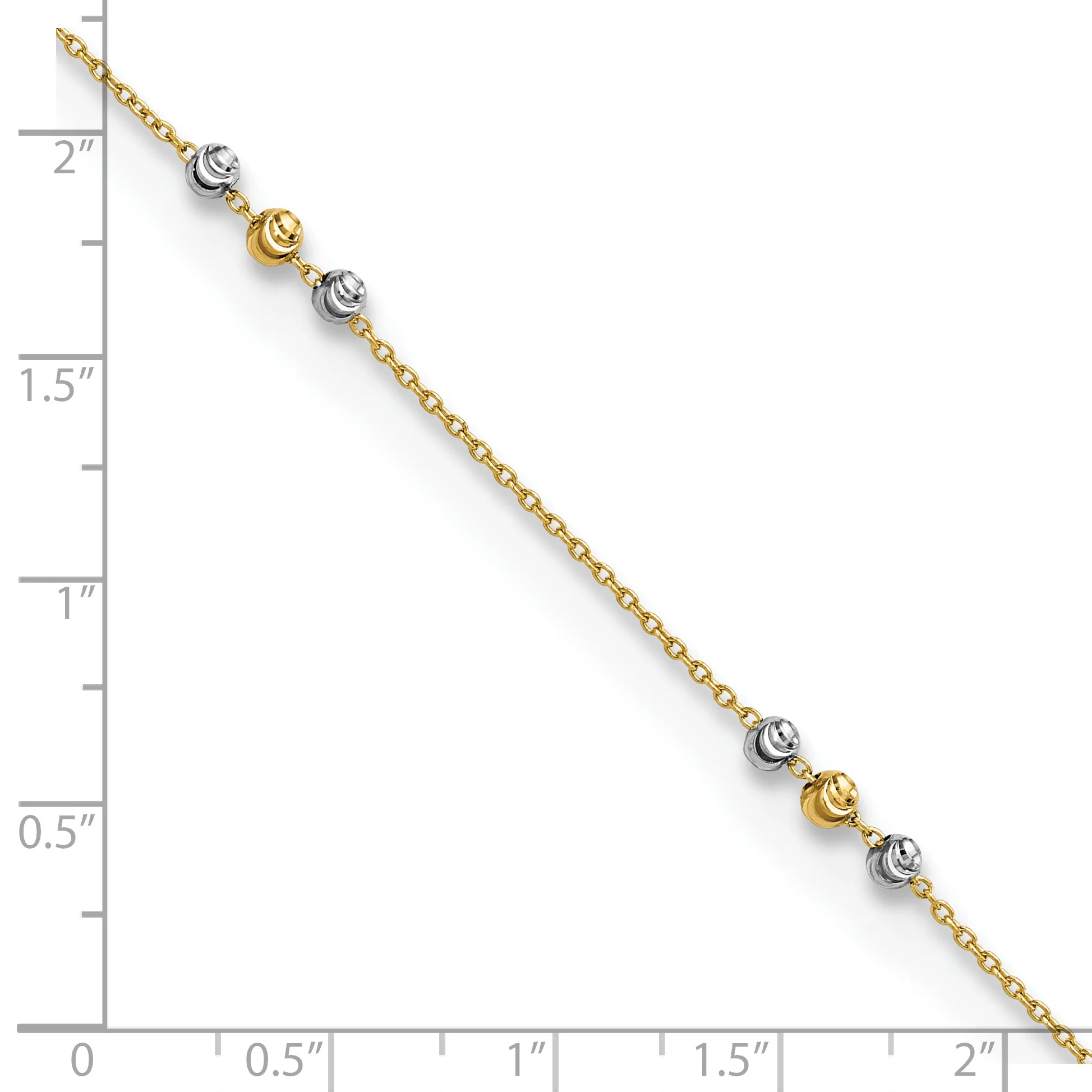 Tobillera de Oro de 14K de Dos Tonos Pulida y de Cuentas con Corte de Diamante de 9 Pulgadas + Extensor de 1 Pulgada - Image 6