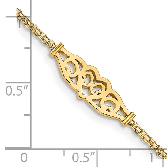 Tobillera de Oro Amarillo de 14K con Corazón de Filigrana Pulida de 10 Pulgadas - Image 4