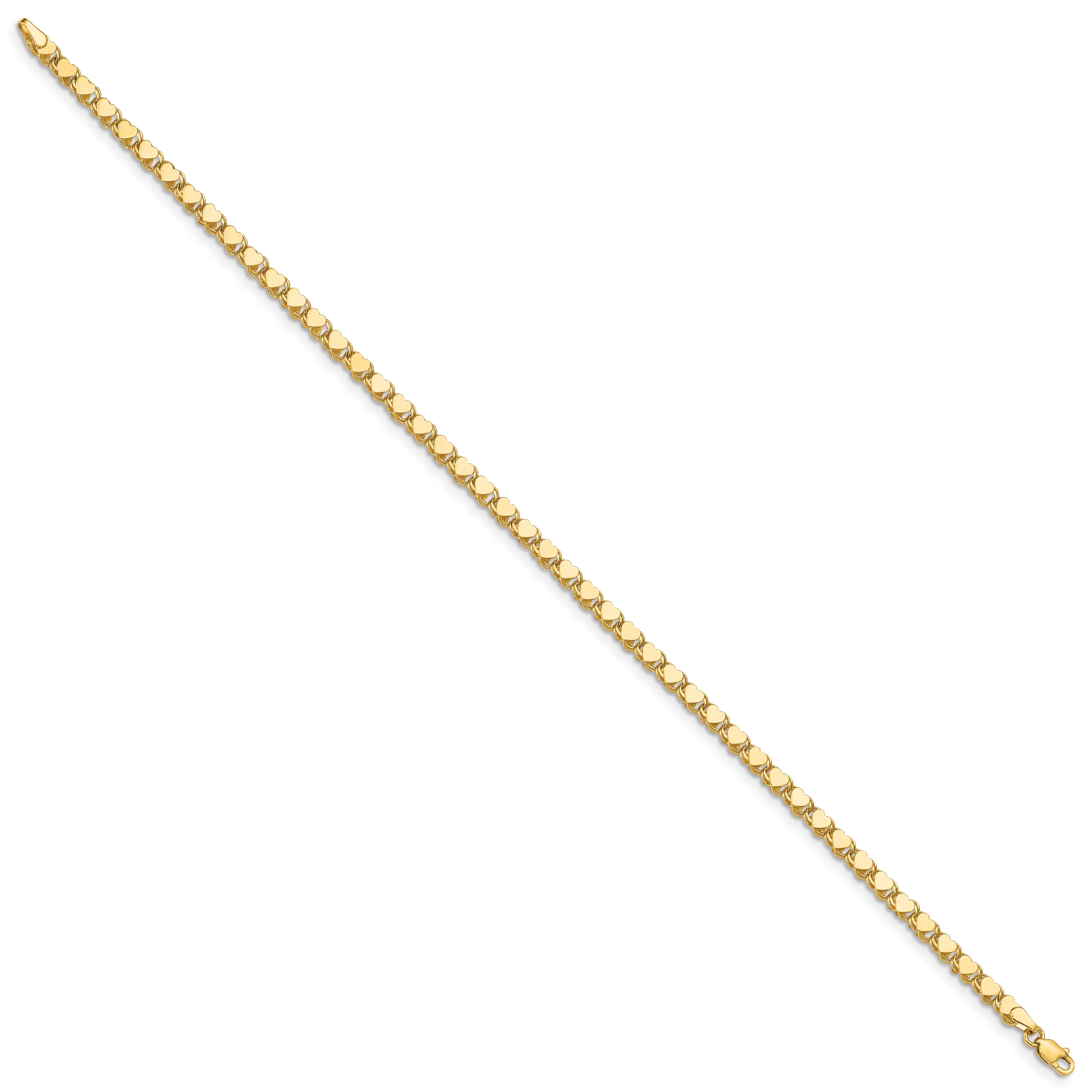 Tobillera de Oro Amarillo de 14K con Corazón Doble Lado Pulido de 10 Pulgadas - Image 4