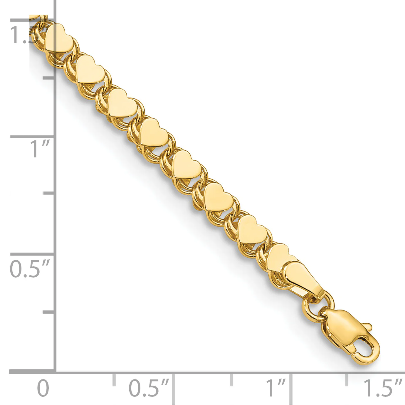 Tobillera de Oro Amarillo de 14K con Corazón Doble Lado Pulido de 10 Pulgadas - Image 6