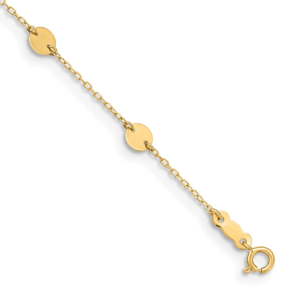 Tobillera de Oro Amarillo de 14K con Discos Pulidos de 9 Pulgadas y Extensión de 1 Pulgada - Image 2
