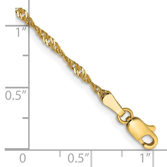 Tobillera de Oro Amarillo de 14K de 10 Pulgadas y 1.7 mm con Cadena Singapore y Cierre de Anilla de Resorte - Image 2