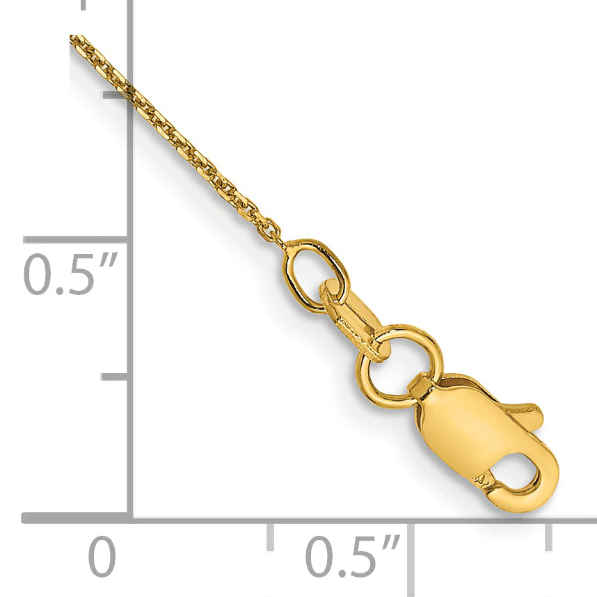 Tobillera de Oro Amarillo de 14K de 10 Pulgadas y 0.8 mm con Cadena de Enlace Abierto Redondo Cortada con Diamante y Cierre de Anilla de Resorte - Image 2