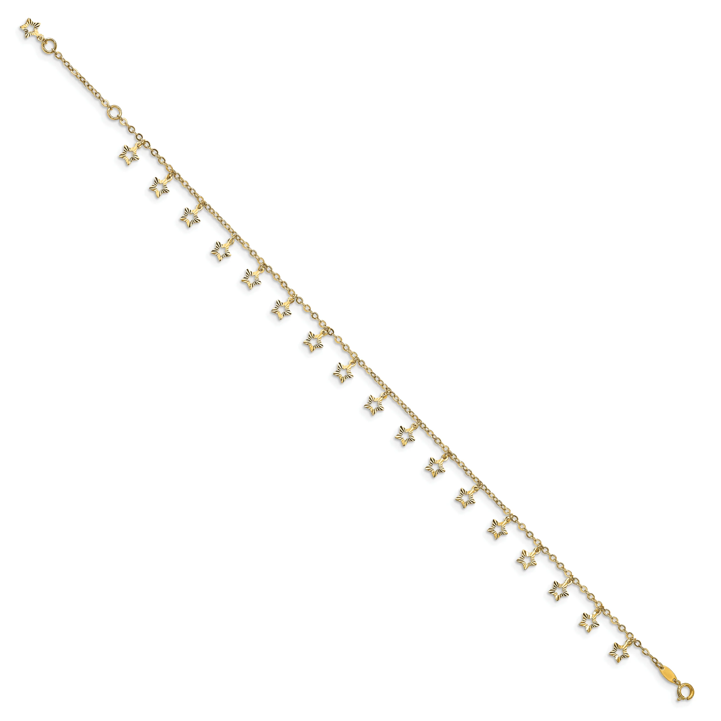 Tobillera de Oro Amarillo de 14K con Estrella Texturizada y Pulida de 9 Pulgadas Más Extensión de 1 Pulgada - Image 4