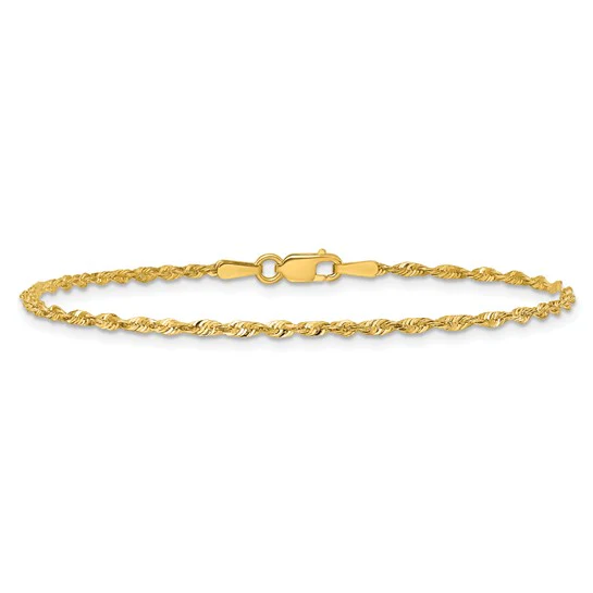 Tobillera de Cadena de Rope Extra-Ligera de 1.8mm con Corte Diamante en Oro de 10K - Image 3