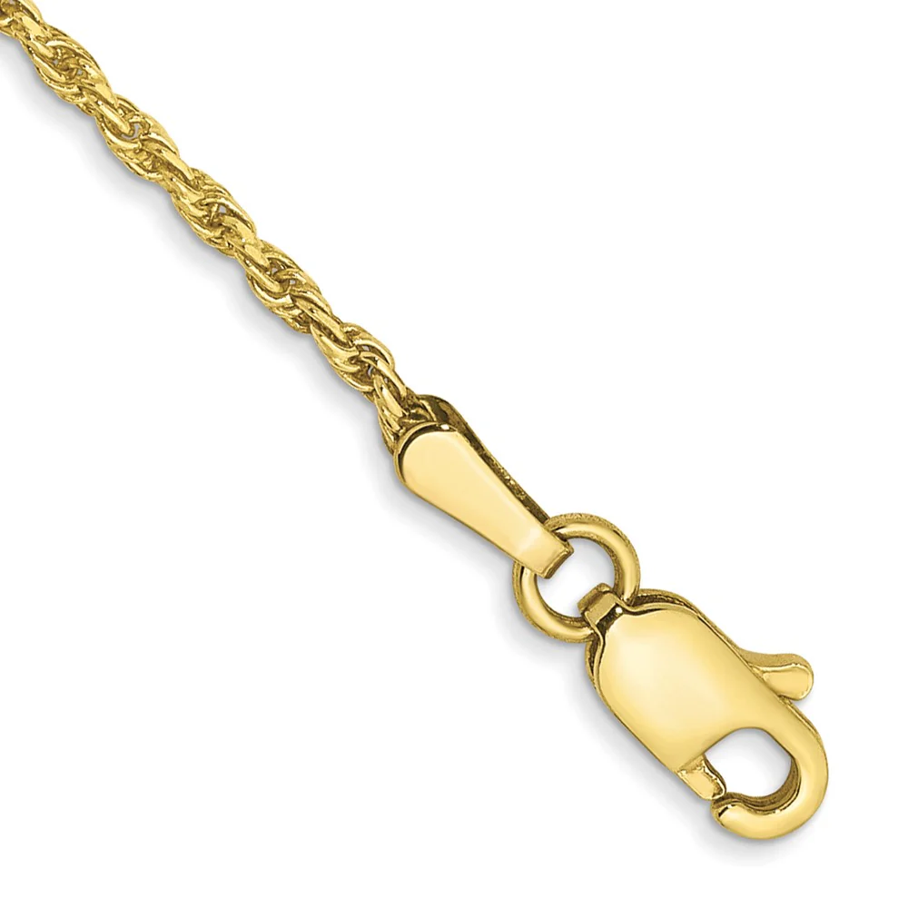 Tobillera de Cadena Rope 1.3mm con Corte Diamante Hecha a Máquina en Oro de 10K