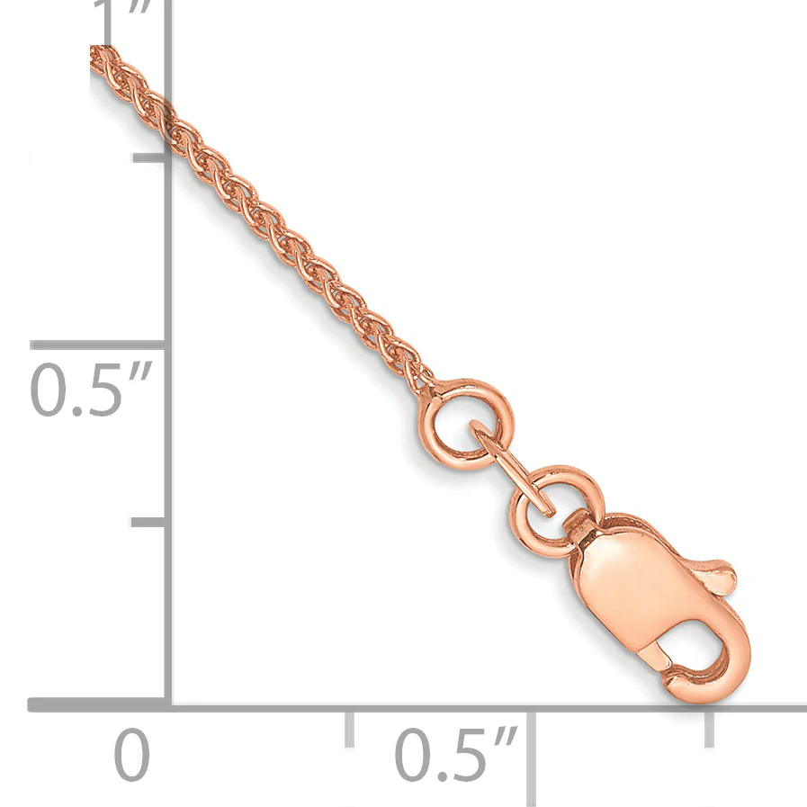 Tobillera 14K Oro Rosa 9 Pulgadas 1mm Sólida Pulida Spiga con Cierre de Langosta - Image 2