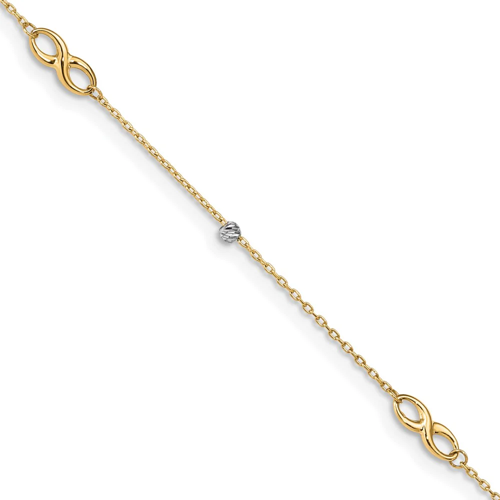 Tobillera 14K Dos Tonos con Cuentas y Elementos en Forma de Infinito, 10 Pulgadas + 1 Pulgada de Extensión - Image 2
