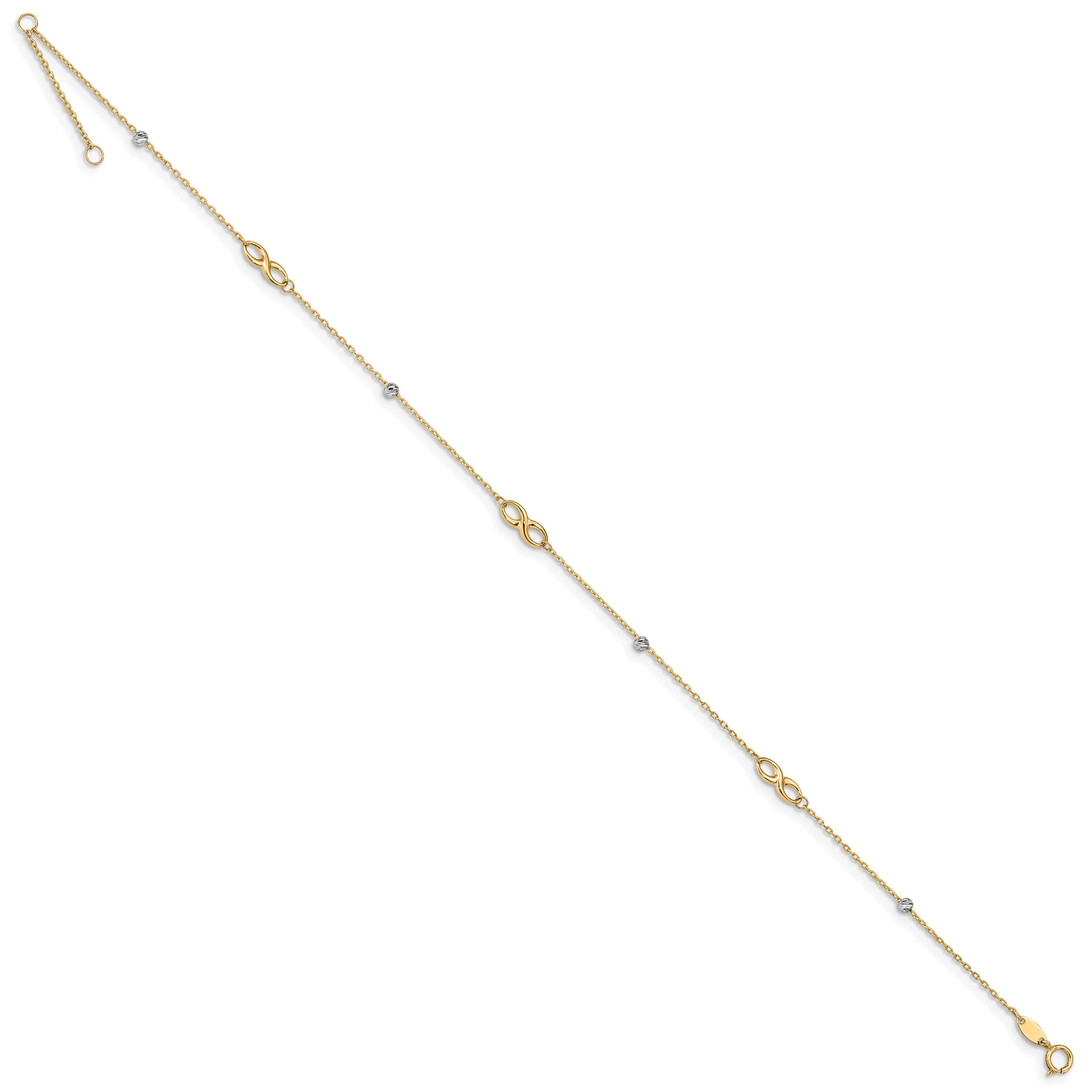Tobillera 14K Dos Tonos con Cuentas y Elementos en Forma de Infinito, 10 Pulgadas + 1 Pulgada de Extensión - Image 4