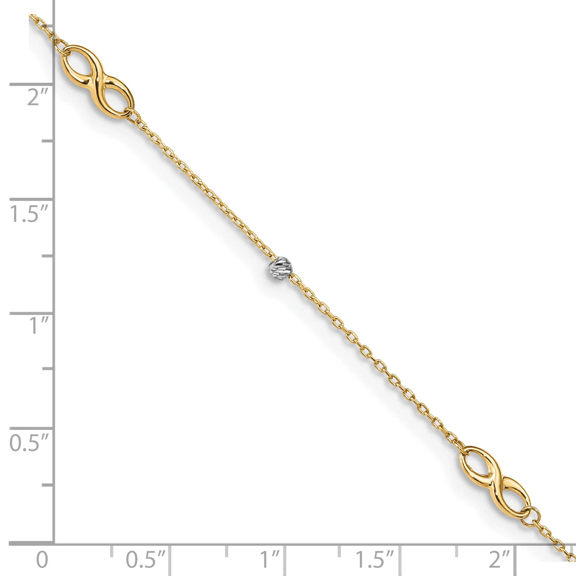 Tobillera 14K Dos Tonos con Cuentas y Elementos en Forma de Infinito, 10 Pulgadas + 1 Pulgada de Extensión - Image 6