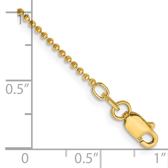 Tobillera 14K de 9 Pulgadas, 1.2 mm, con Esferas y Cierre de Langosta - Image 2