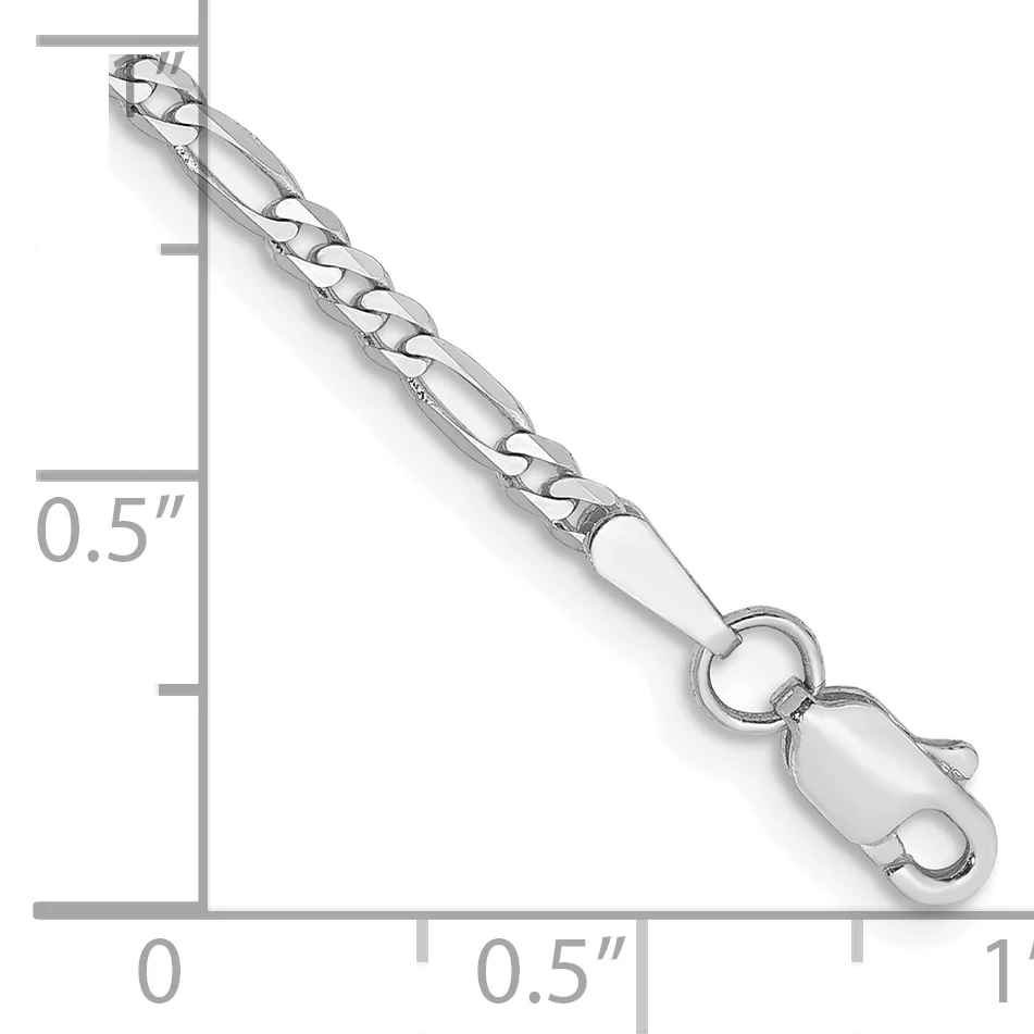 Tobillera de Oro Blanco 14K de 9 Pulgadas, 2.25 mm, Figaro Plano con Cierre de Langosta - Image 2