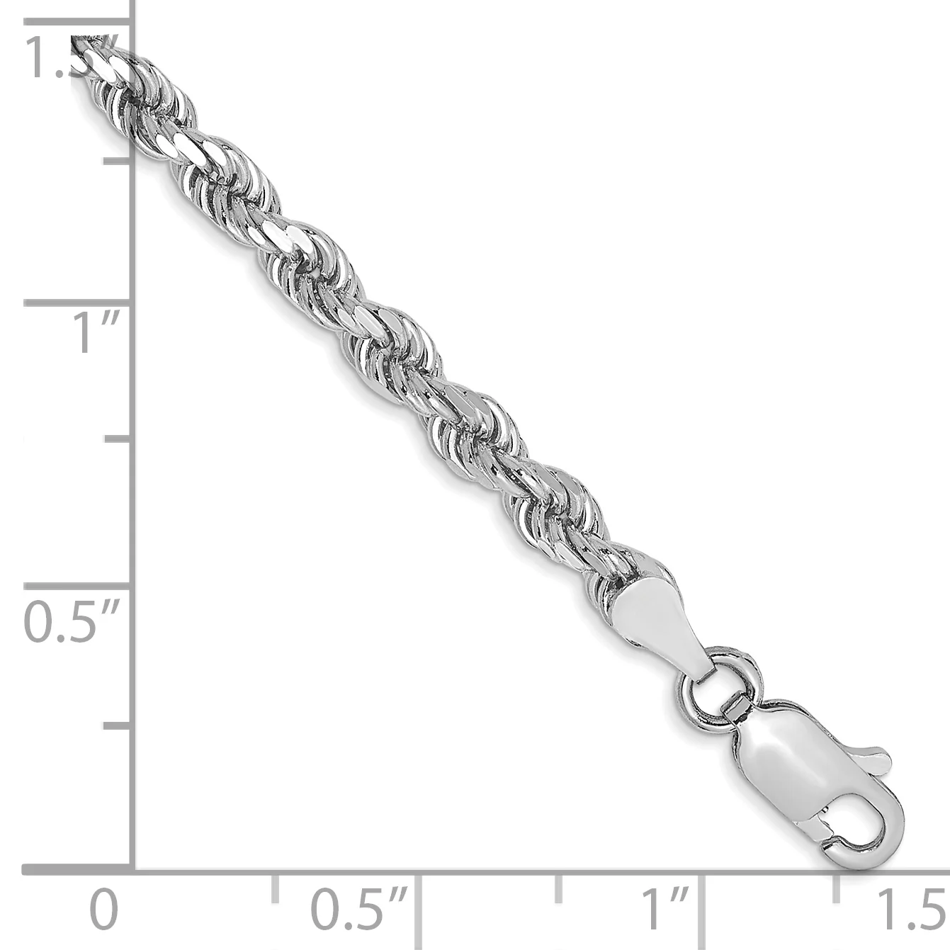 Tobillera de Cadena de Cuerda de Oro Blanco de 14K de 9 Pulgadas y 3.5 mm con Broche de Langosta y Corte de Diamante - Image 2