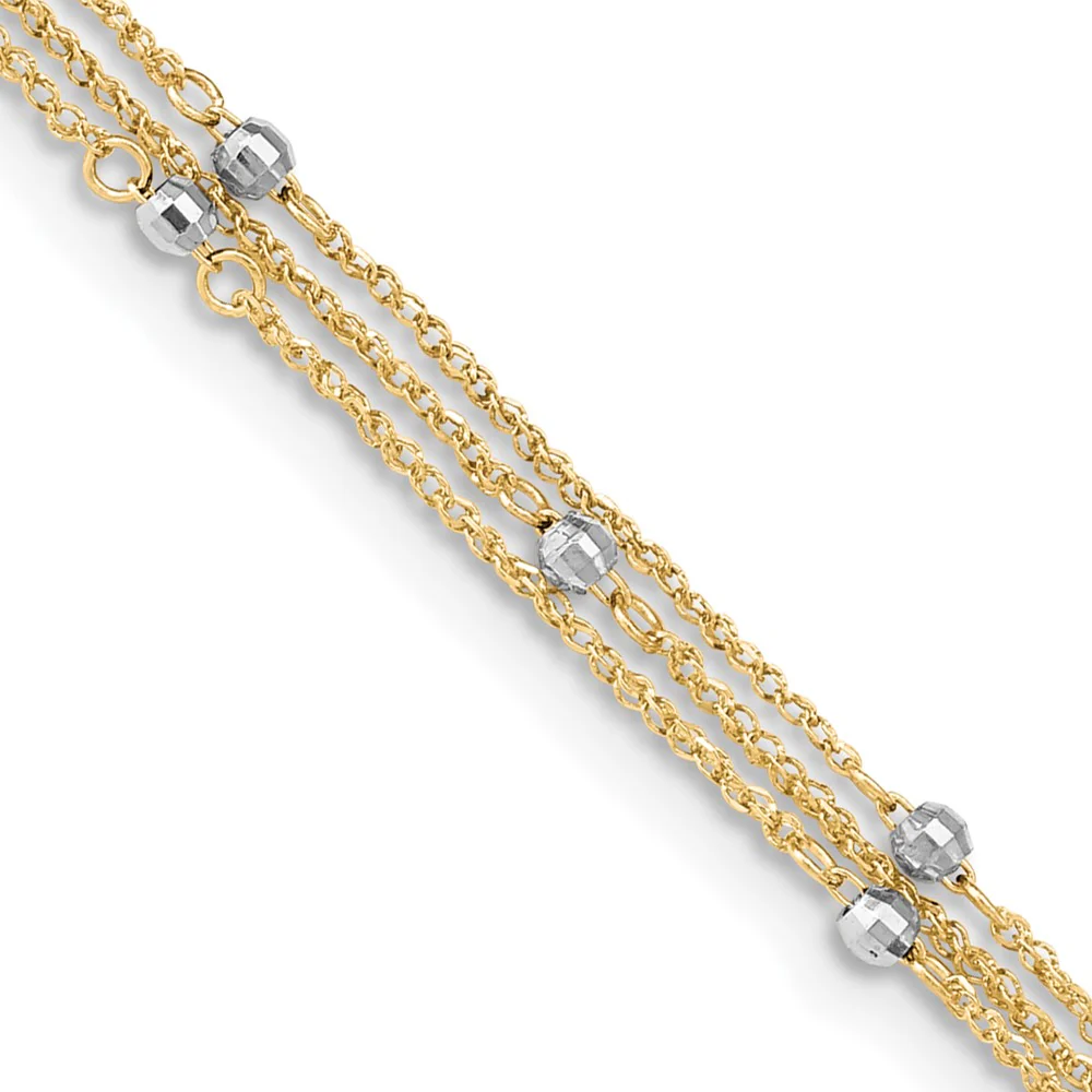 Tobillera de Triple Cadena de 14K Bicolor de 9 Pulgadas + 1 Pulgada de Extensión - Image 2