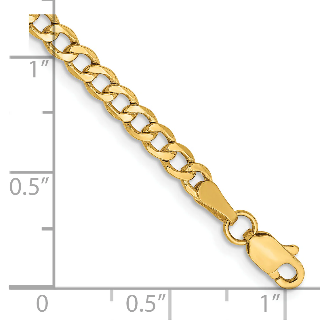Tobillera de 14K de 10 Pulgadas con Cadena Semi-Sólida de Eslabón Cubano de 3.35 mm y Cierre de Langosta - Image 2
