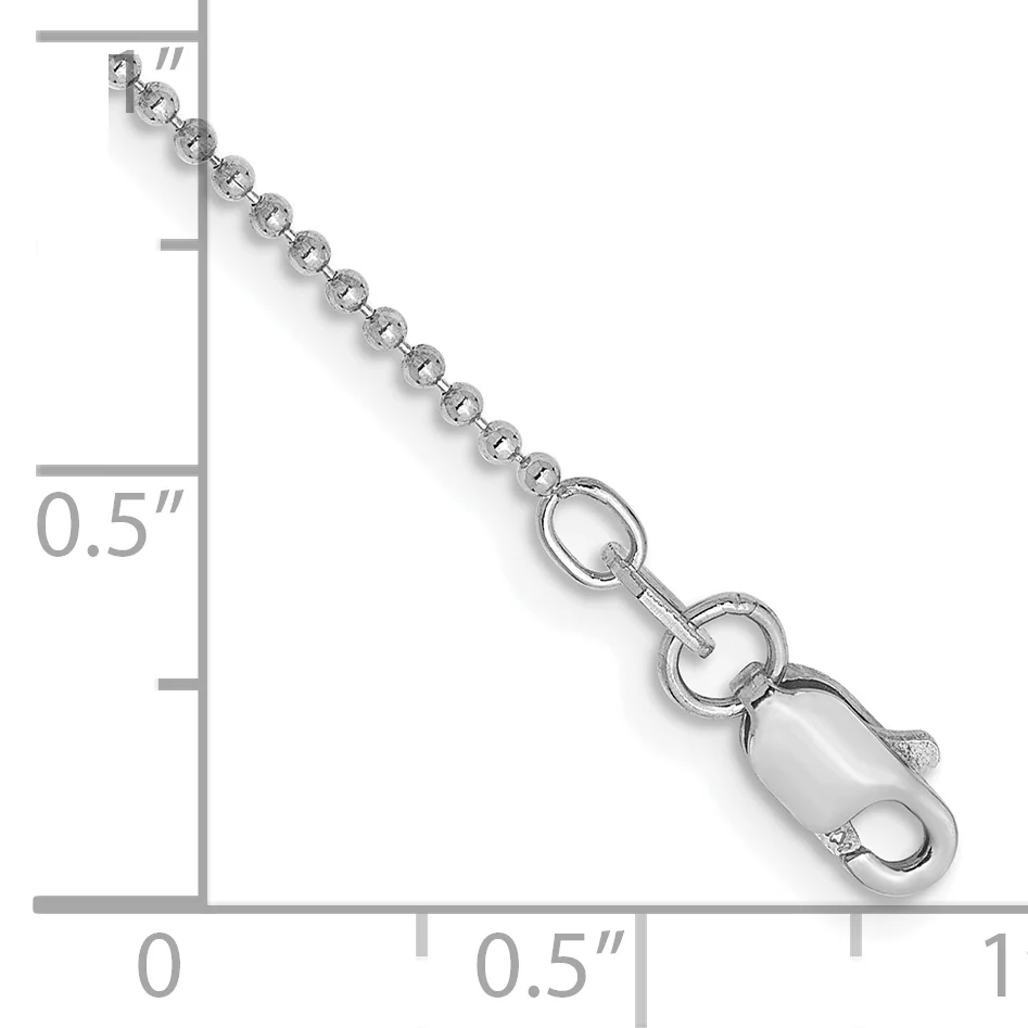 Tobillera de 14K de Oro Blanco de 10 Pulgadas con Cadena de Cuentas de 1.2 mm Cortada con Diamante y Cierre de Langosta - Image 2
