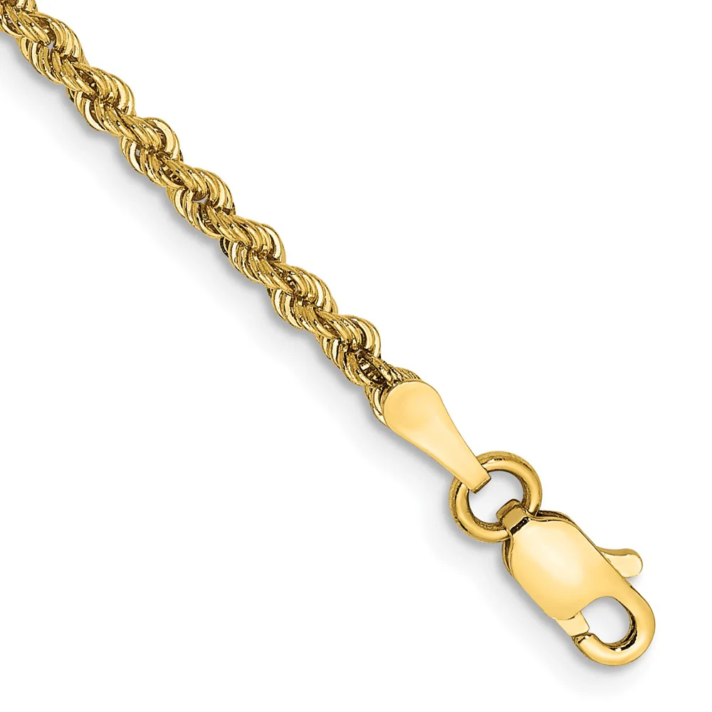 Tobillera de Cadena de Cuerda Regular de Oro Amarillo de 14K de 10 Pulgadas y 2.25 mm con Broche de Langosta