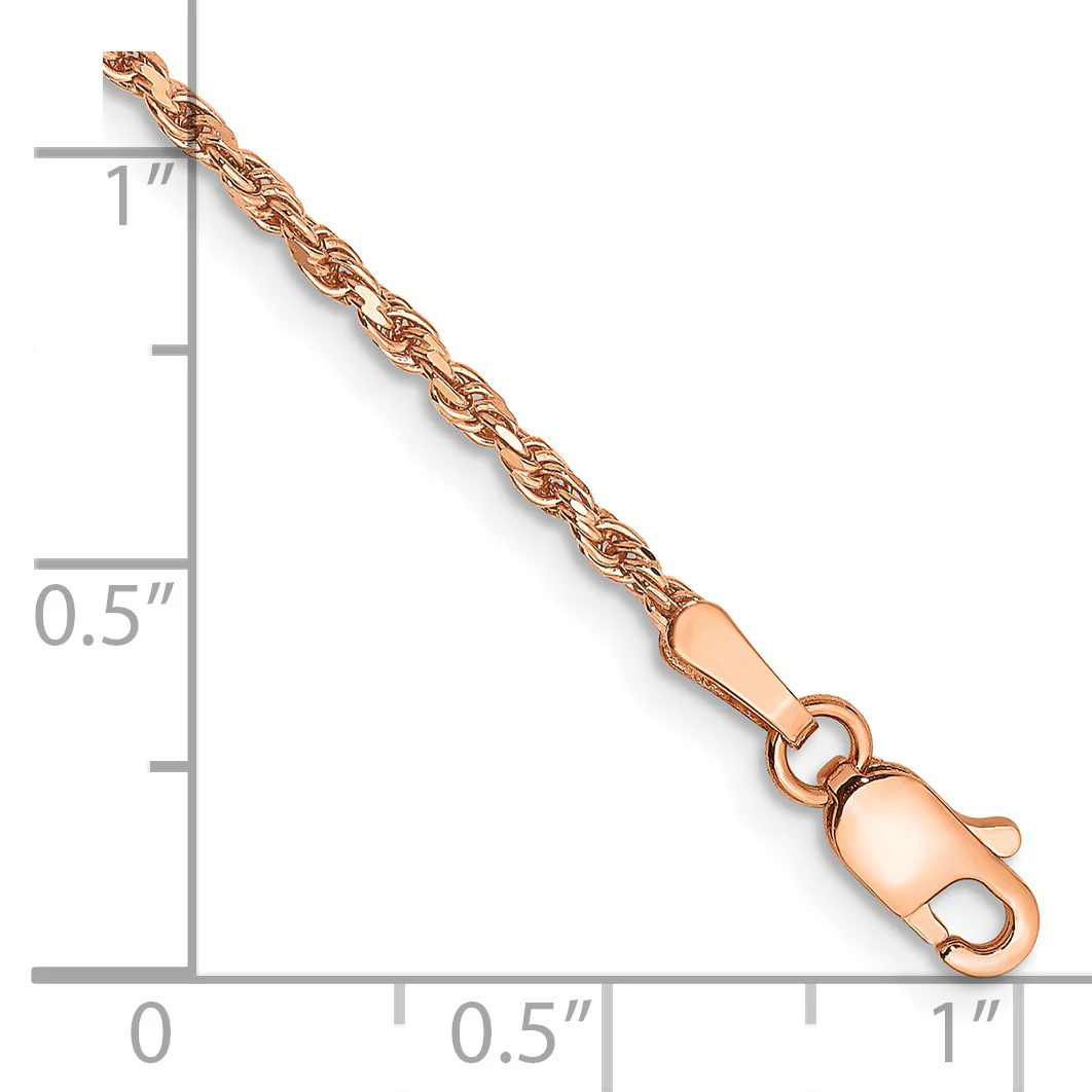 Tobillera de 14K de Oro Rosa de 10 Pulgadas con Cadena Tipo Cuerda de 1.8 mm y Cierre de Langosta - Image 2