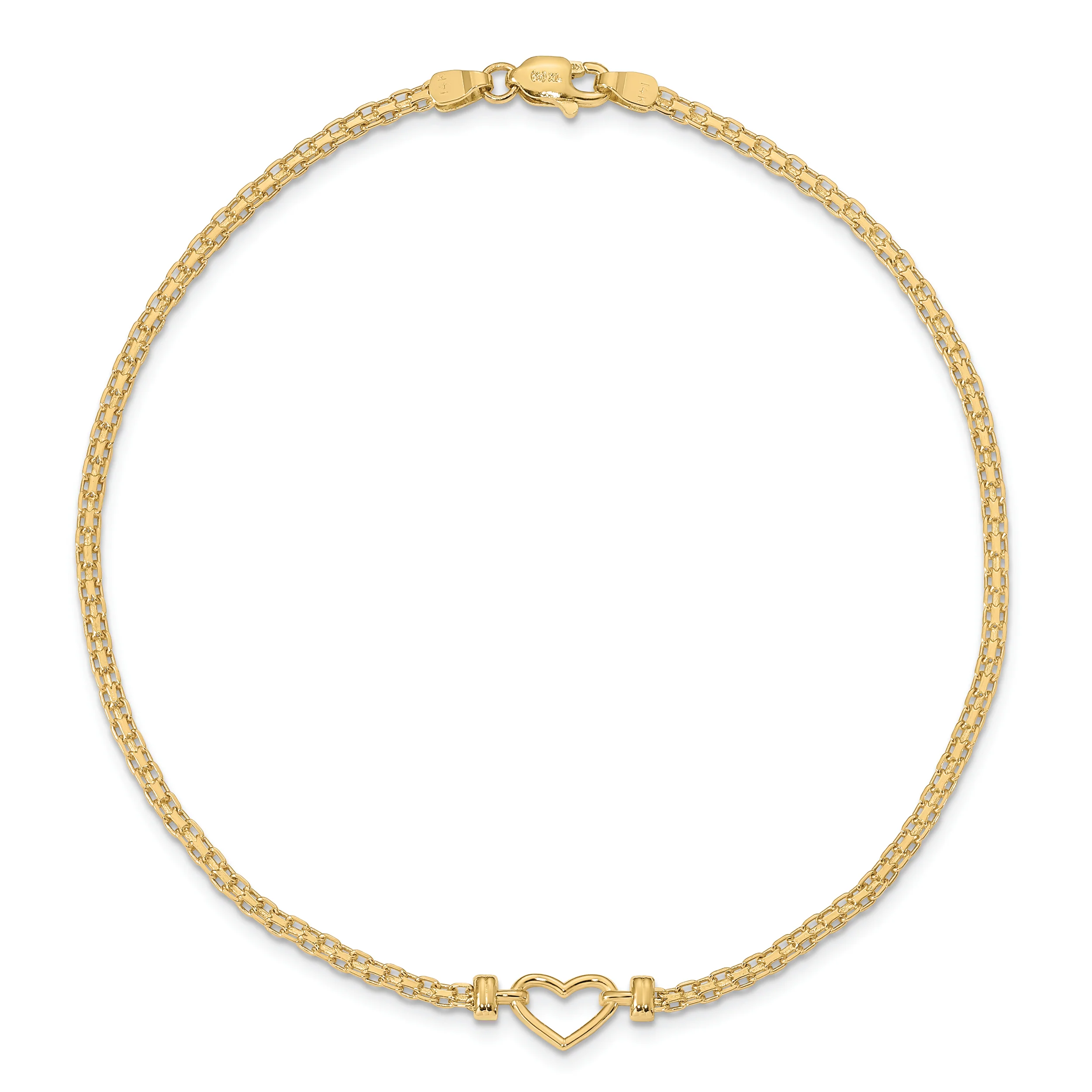 Tobillera de 14K de Corazón Elegante de 9 Pulgadas