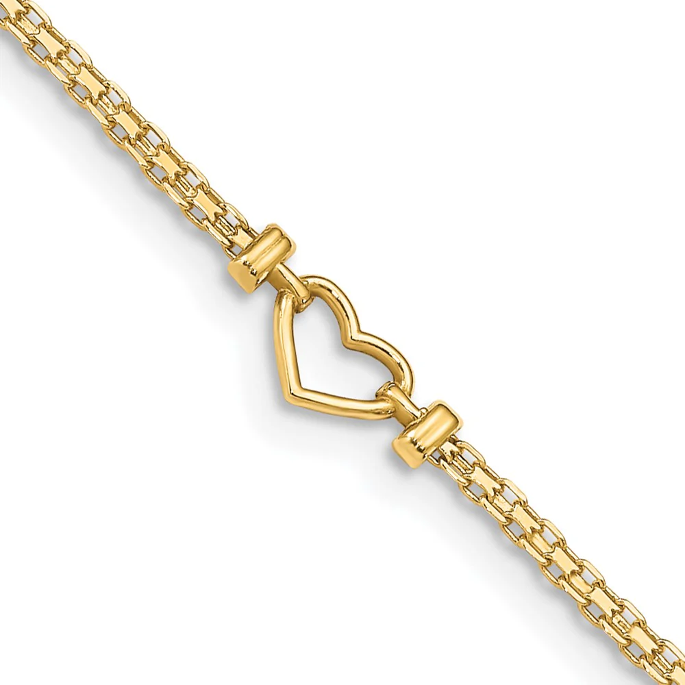 Tobillera de 14K de Corazón Elegante de 9 Pulgadas - Image 2