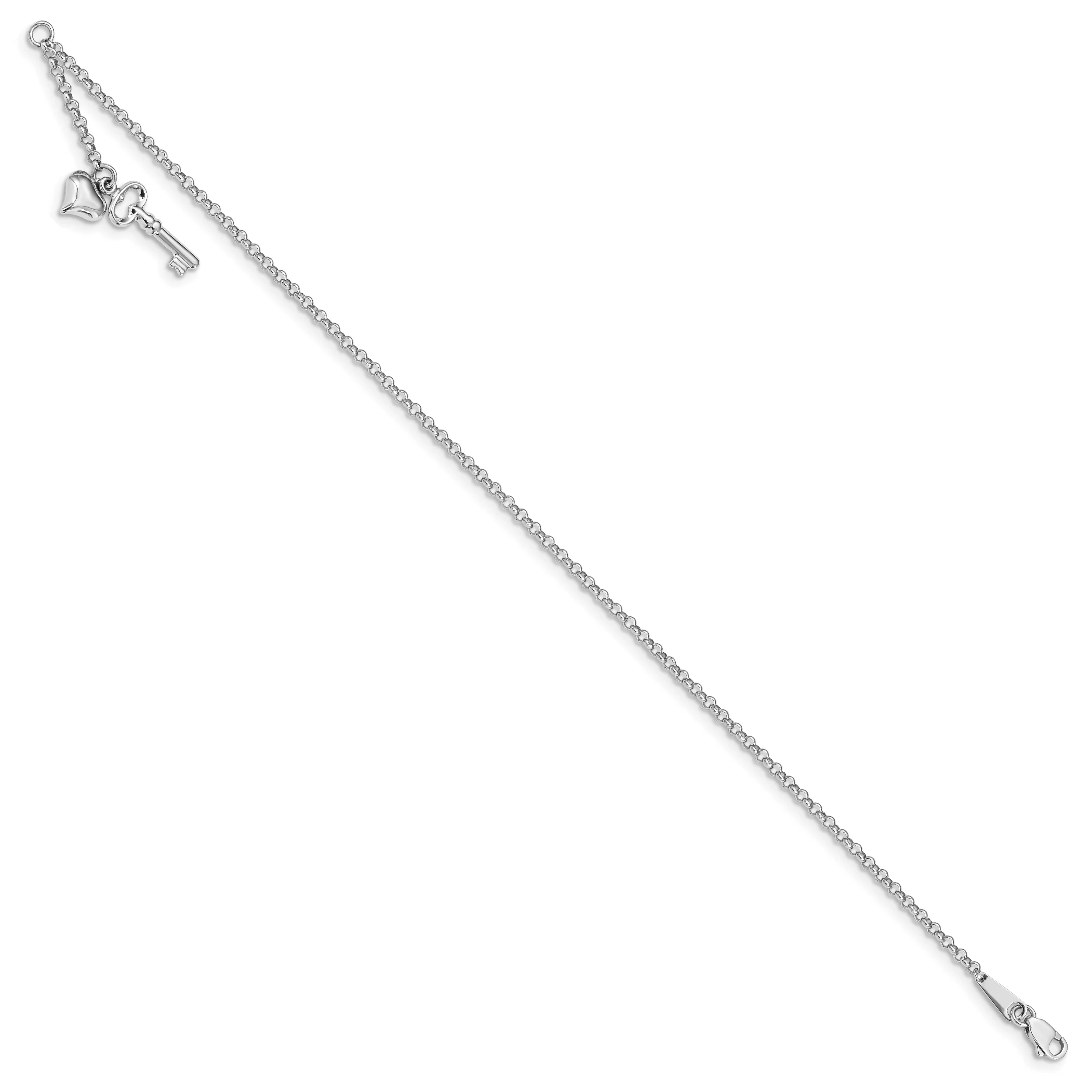 Tobillera de Oro Blanco 14K con Corazón Inflado y Llave Pulida Ajustable de 9 Pulgadas + Extensión de 1 Pulgada - Image 4