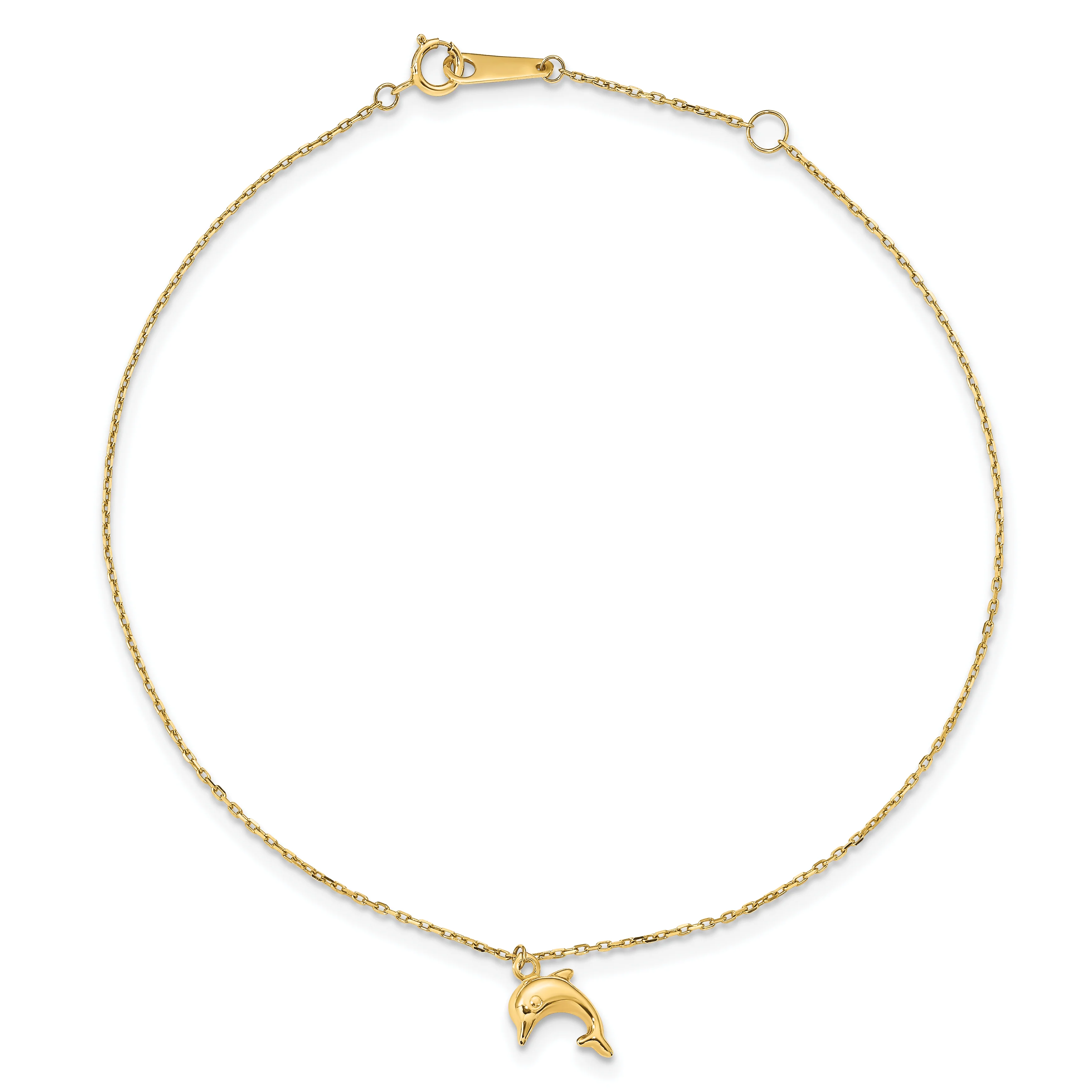 Tobillera de Oro 14K con Encanto de Delfín de 9 Pulgadas + Extensión de 1 Pulgada - Image 3