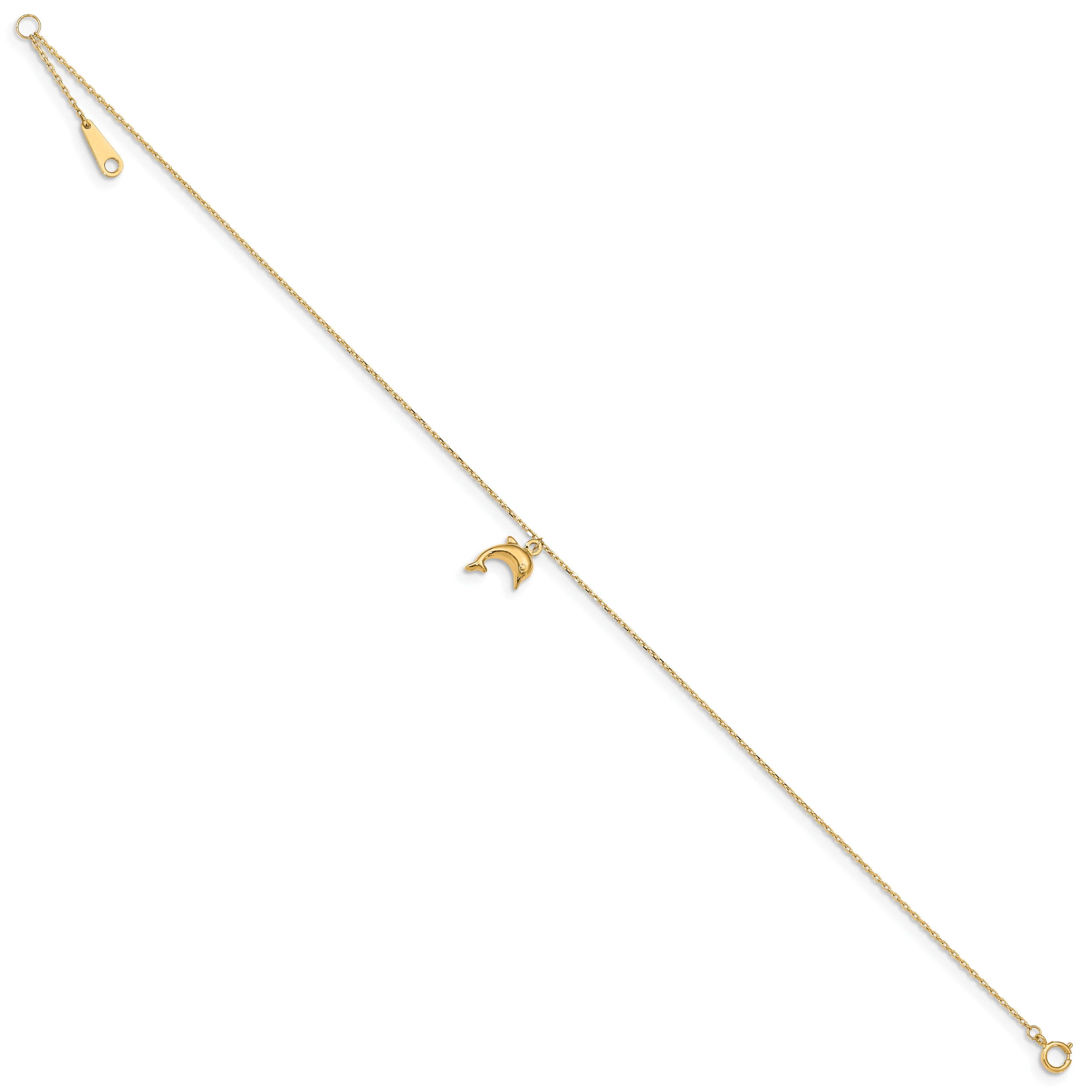 Tobillera de Oro 14K con Encanto de Delfín de 9 Pulgadas + Extensión de 1 Pulgada - Image 4