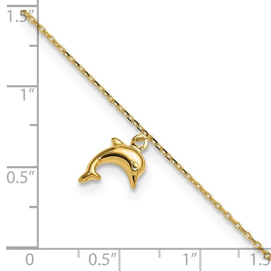 Tobillera de Oro 14K con Encanto de Delfín de 9 Pulgadas + Extensión de 1 Pulgada - Image 6