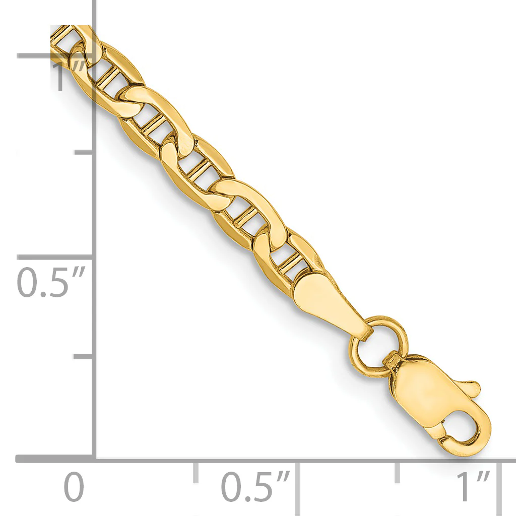 Tobillera de 14K Oro Amarillo de 10 Pulgadas con Figaro Plano de 1.25mm y Cierre de Anillo de Resorte - Image 2