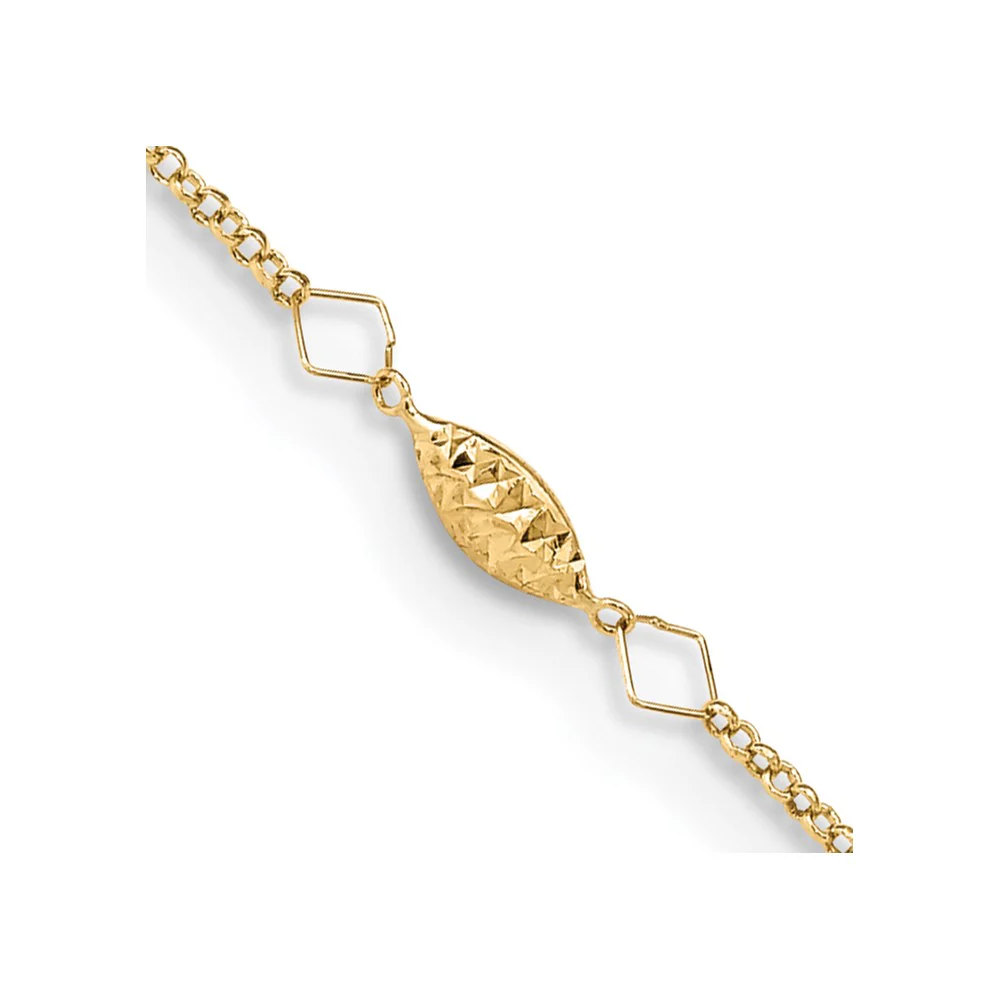 Tobillera de 14K Oro Amarillo con Cadena Circular y Perlas Puff en Corte Diamante, 9 Pulgadas más Extensión de 1 Pulgada - Image 2