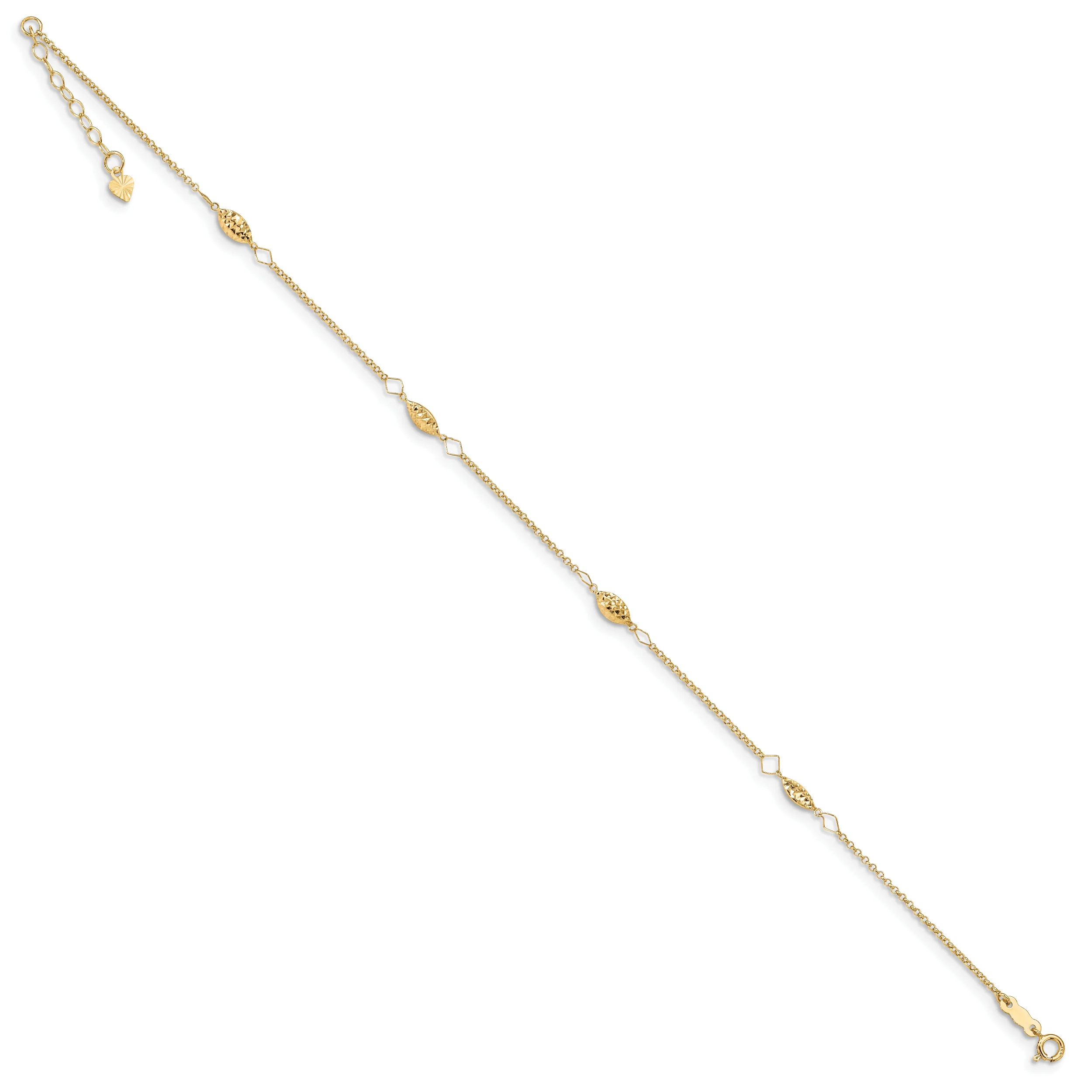 Tobillera de 14K Oro Amarillo con Cadena Circular y Perlas Puff en Corte Diamante, 9 Pulgadas más Extensión de 1 Pulgada - Image 4