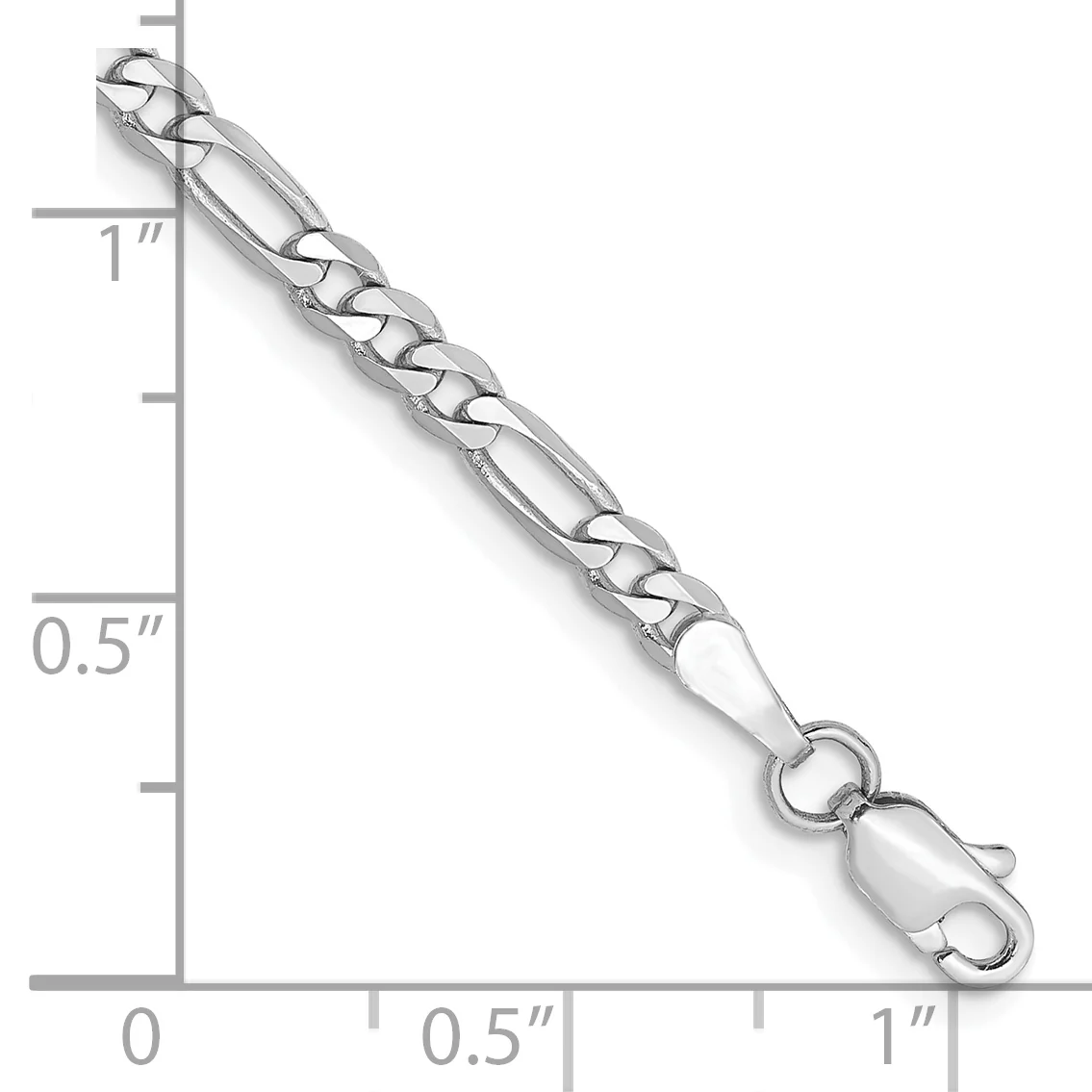Tobillera de 14K Oro Blanco con Cadena Figaro Plana de 3 mm y Cierre de Langosta, 10 Pulgadas - Image 2