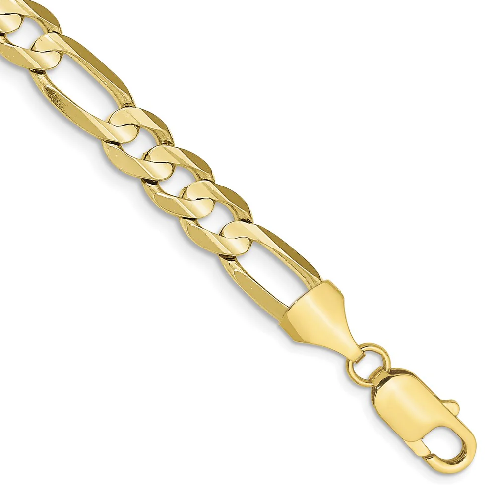 Tobillera de 10K Oro Amarillo con Cadena Figaro Abierta Cóncava de 7.5 mm y Cierre de Langosta, 9 Pulgadas - Image 2