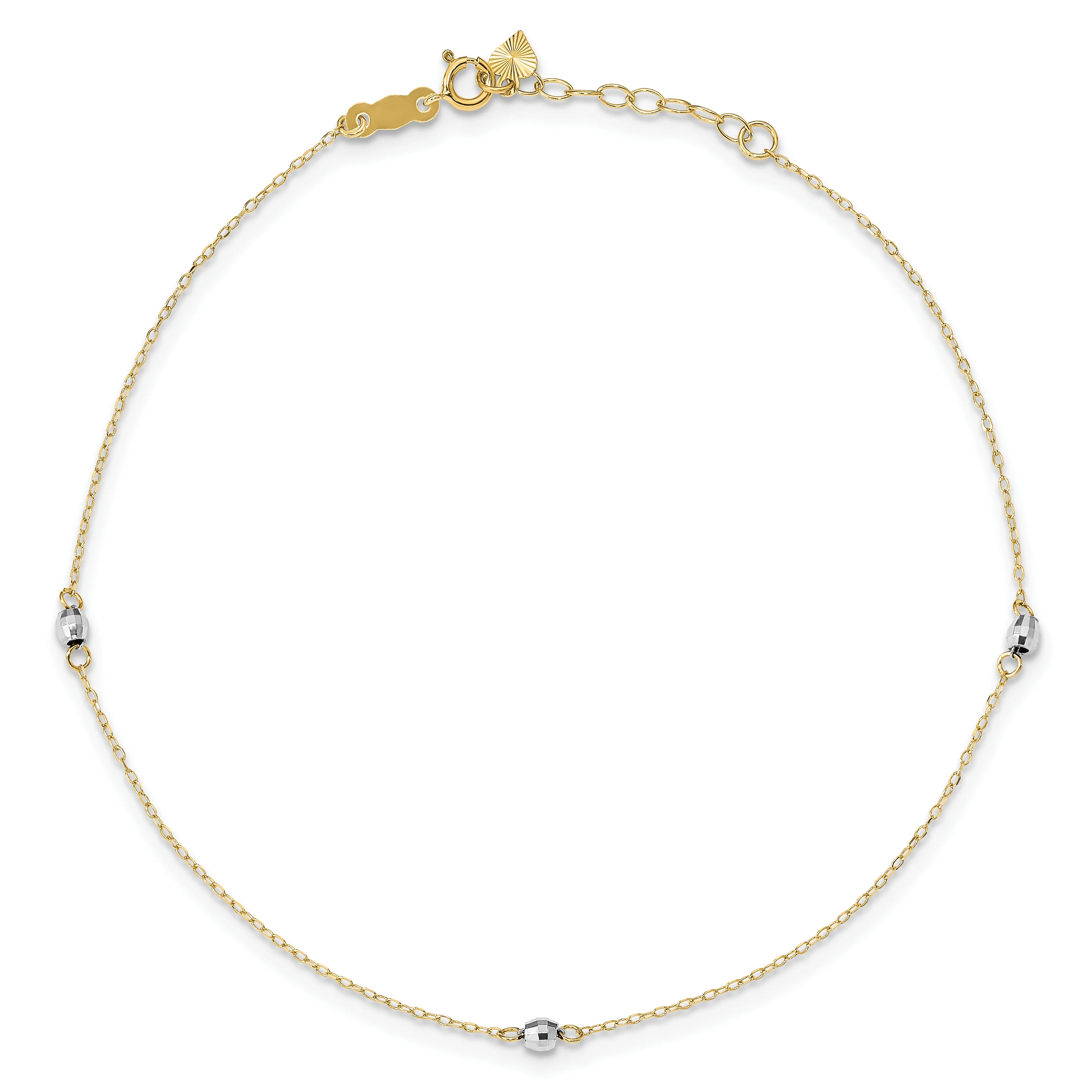 Tobillera de 14K Oro Bicolor con Cuentas de Espejo de 9 Pulgadas más Extensión de 1 Pulgada