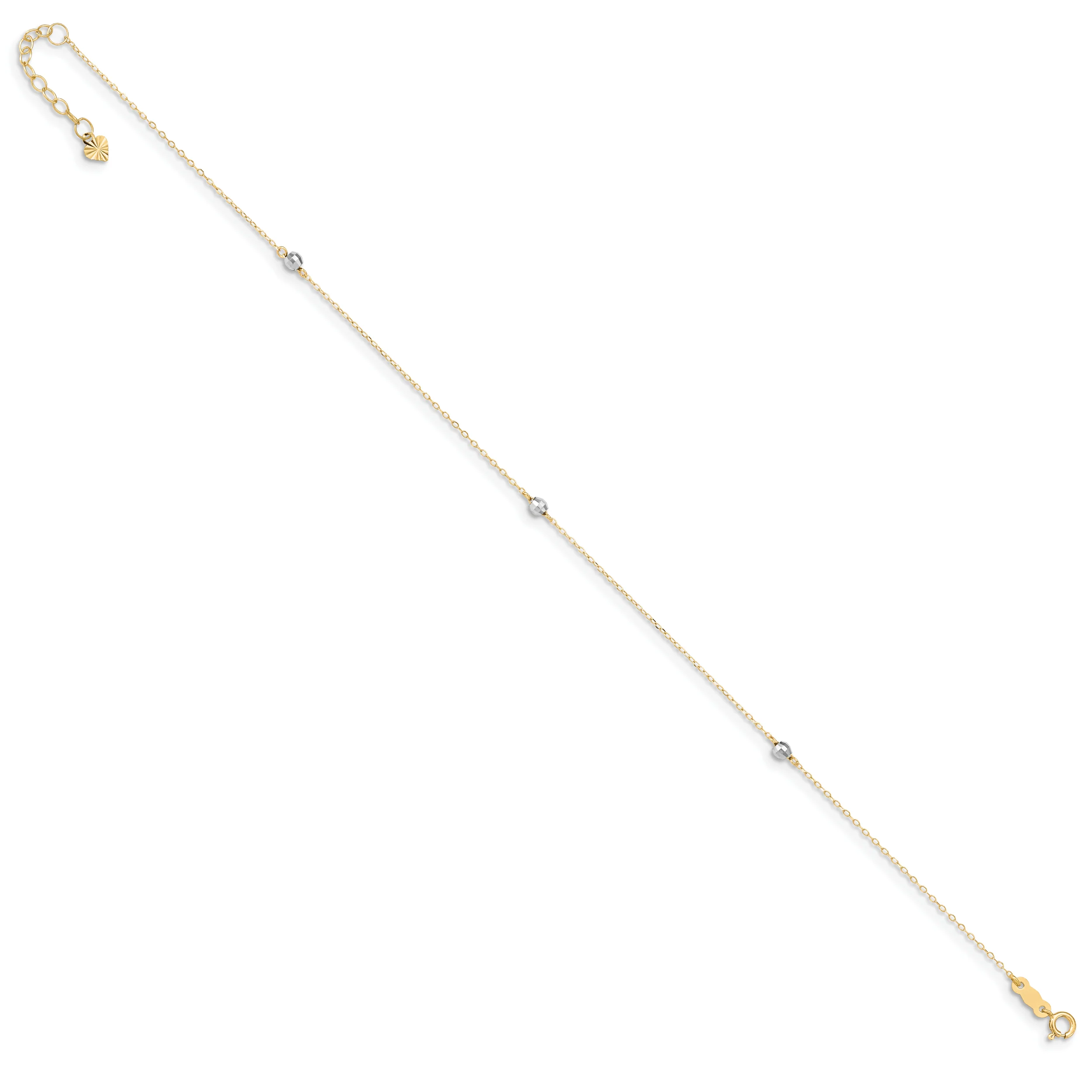 Tobillera de 14K Oro Bicolor con Cuentas de Espejo de 9 Pulgadas más Extensión de 1 Pulgada - Image 4