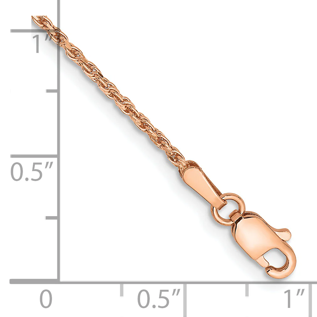 obillera de Oro Rosa de 14K de 10 Pulgadas y 1.5 mm con Diseño de Cuerda y Cierre de Langosta - Image 2