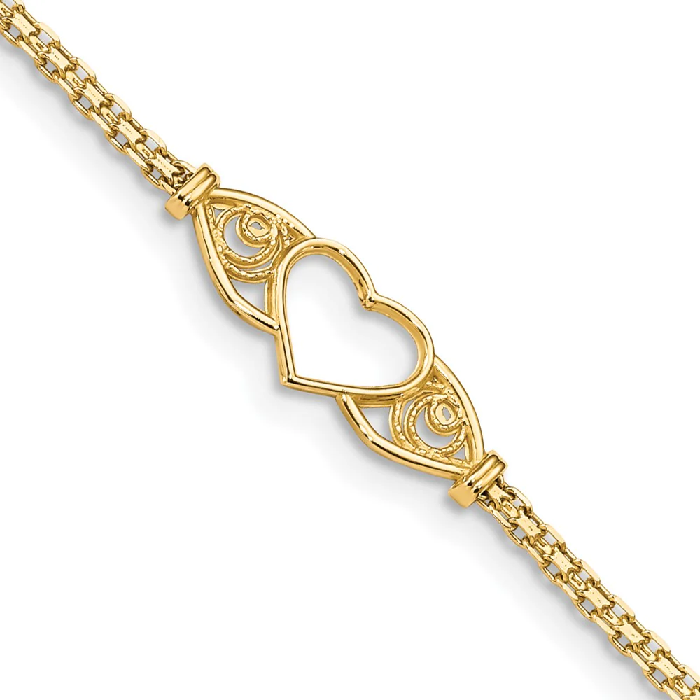 Tobillera de Oro Amarillo de 14K de 10 Pulgadas con Corazón Pulido y Cierre de Langosta - Image 2