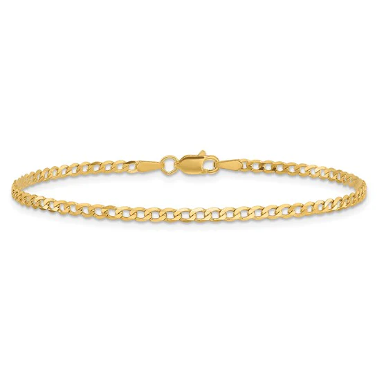 Tobillera de Oro Amarillo de 14K de 10 Pulgadas y 2.2 mm con Cadena Biselada y Cierre de Langosta