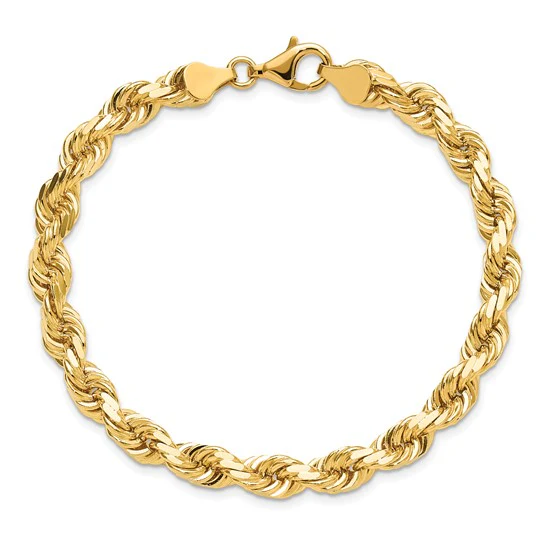 Tobillera de Cadena de Cuerda de Oro Amarillo de 10K de 6.5 mm con Corte Diamante - Image 5